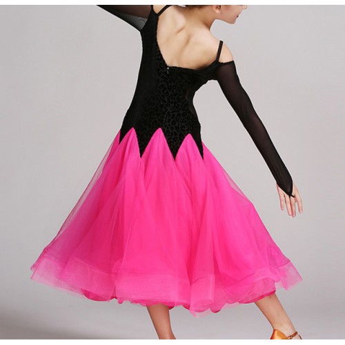 pink green girls modern dance costumes kids ballroom dance dresses standard ballroom dancing clothes Competition standard dance dress